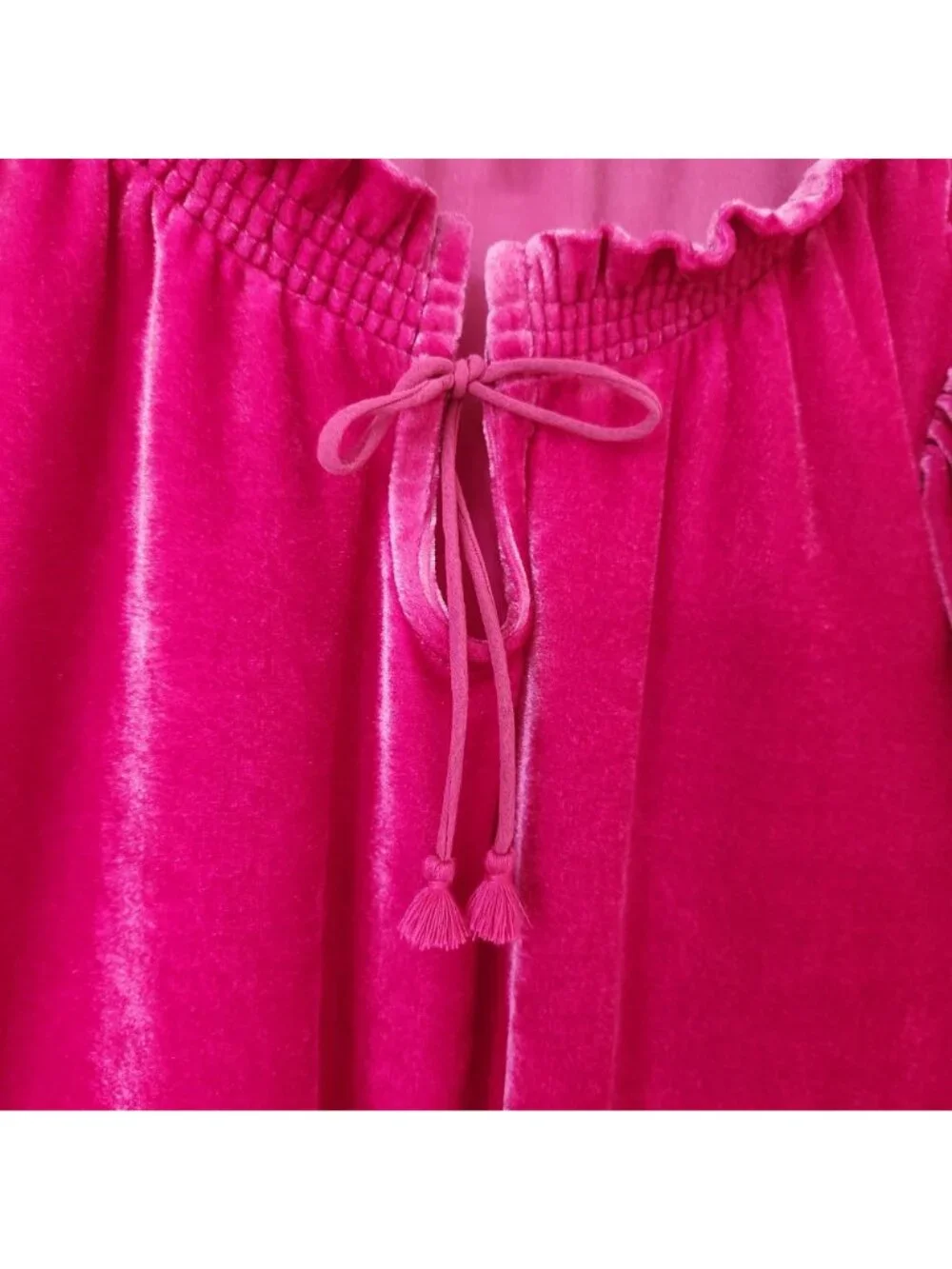 Free People Terese Pink Velvet Crop Puff Sleeve Top Soft Cozy Boho Festival Glam - Picture 5 of 11